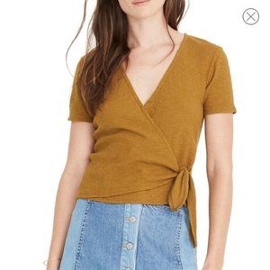 Madewell Short Sleeve Tie Front Green Top